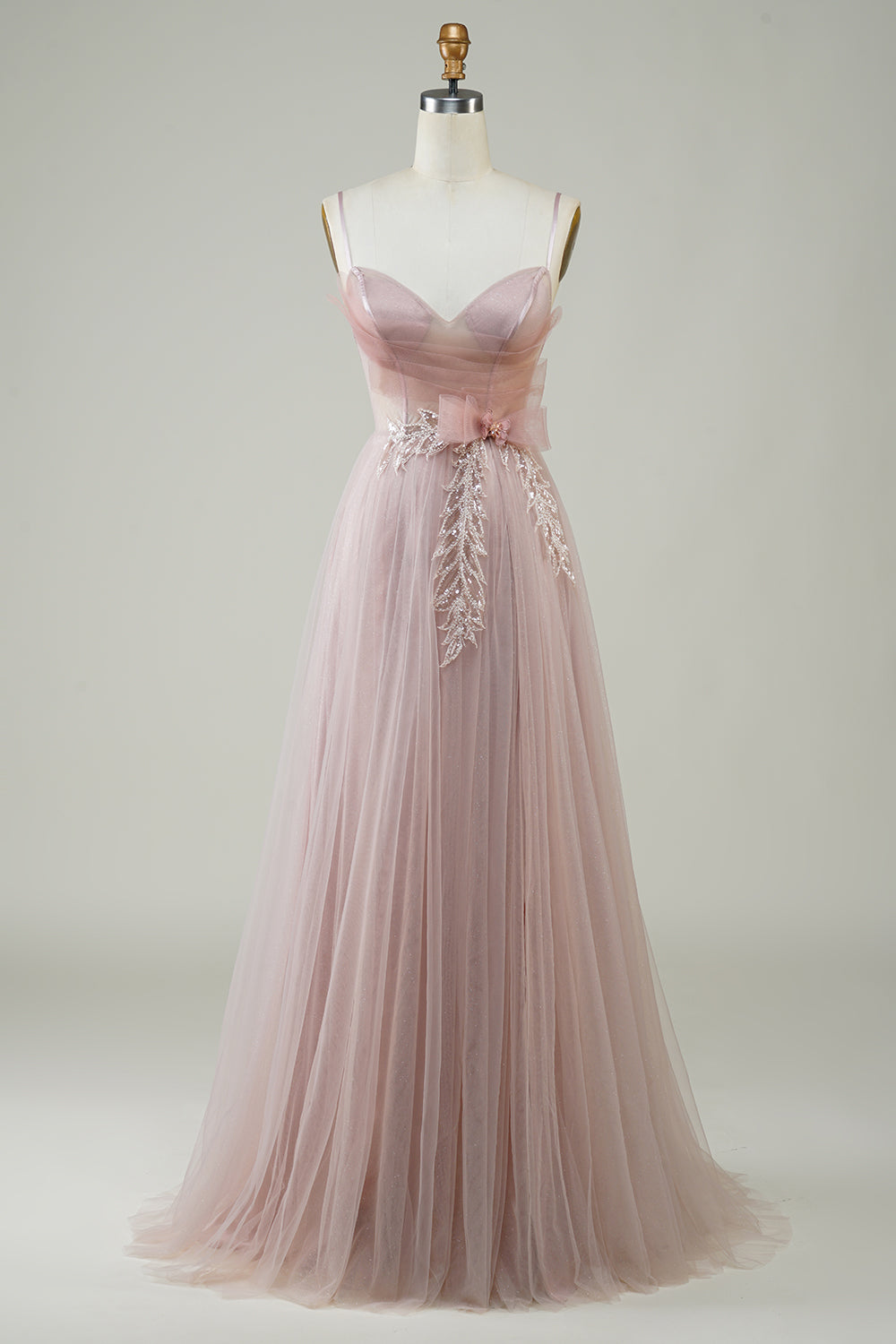 Blush A-Line korsett Long Tylle Prom kjole med applikasjoner