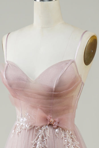 Blush A-Line korsett Long Tylle Prom kjole med applikasjoner