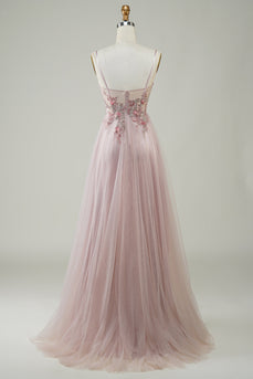 Blush korsett A-Line Long Prom kjole med blomster