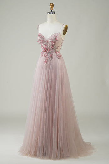 Blush korsett A-Line Long Prom kjole med blomster