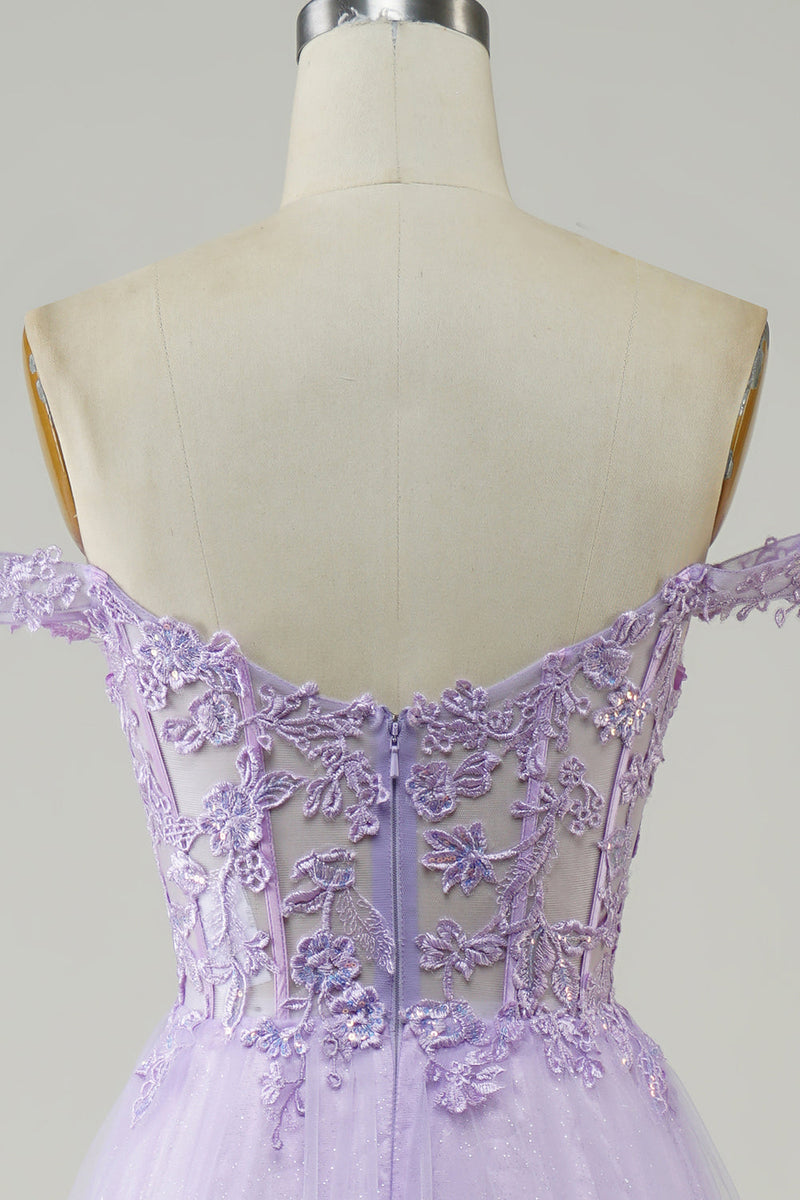 Load image into Gallery viewer, Lilla korsett A-Line Long Tylle Prom kjole med blonder