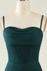 Load image into Gallery viewer, Slire Spaghetti stropper Mørkegrønn Long Wedding Guest kjole med Split Front