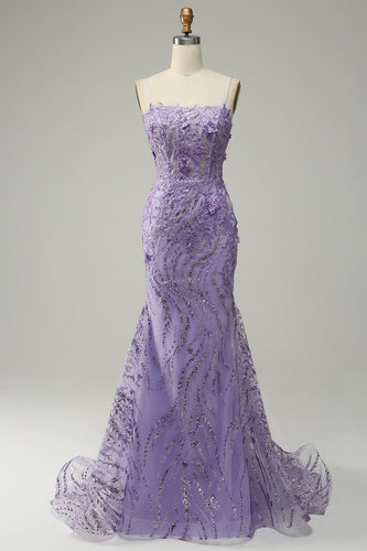 Havfrue Spaghetti stropper Purple Prom kjole med Beading