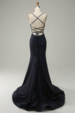 Navy Strapless Sweetheart Beaded Prom Kjole med Split