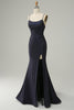Load image into Gallery viewer, Navy Strapless Sweetheart Beaded Prom Kjole med Split