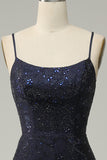 Navy Strapless Sweetheart Beaded Prom Kjole med Split