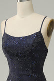 Navy Strapless Sweetheart Beaded Prom Kjole med Split