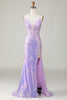 Load image into Gallery viewer, Sparkly Mermaid Spaghetti stropper Lilla korsett Prom kjole med Slit