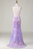 Load image into Gallery viewer, Sparkly Mermaid Spaghetti stropper Lilla korsett Prom kjole med Slit