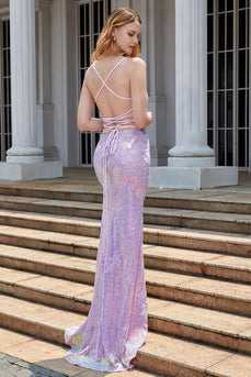 Lilla Sparkly Appliques korsett Prom kjole med Slit