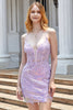 Load image into Gallery viewer, Lilla glitrende korsett Homecoming kjole med applikasjoner