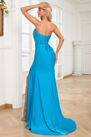Mermaid Sweetheart Blue Long Prom kjole med delt front