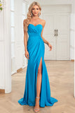 Mermaid Sweetheart Blue Long Prom kjole med delt front