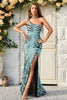Load image into Gallery viewer, Mermaid One Shoulder Green Sequins Long Prom Dress med Split Front