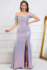 Load image into Gallery viewer, Sparkly Mermaid Off The Shoulder Purple Long Prom Dress med Slit