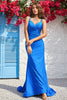 Load image into Gallery viewer, Havfrue Spaghetti stropper Blå Long Prom kjole med åpen rygg