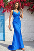 Load image into Gallery viewer, Havfrue Spaghetti stropper Blå Long Prom kjole med åpen rygg