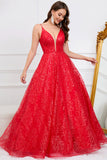 Sparkly Spaghetti stropper Red Long Prom Dress