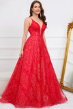 Sparkly Spaghetti stropper Red Long Prom Dress