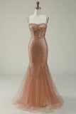 Havfrue Spaghetti stropper Blush paljetter Long Prom Dress