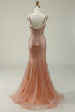 Havfrue Spaghetti stropper Blush paljetter Long Prom Dress