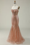 Havfrue Spaghetti stropper Blush paljetter Long Prom Dress