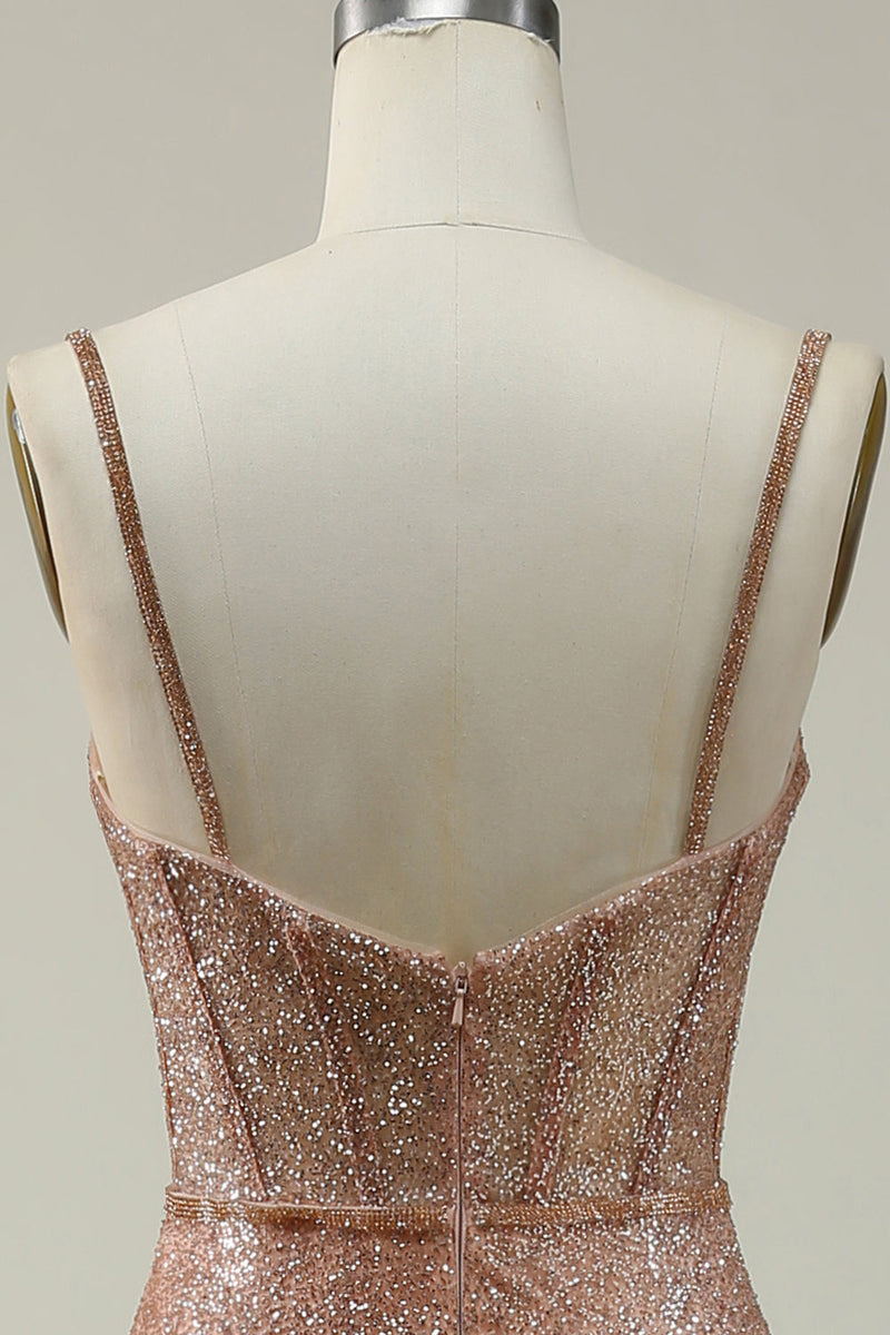 Load image into Gallery viewer, Havfrue Spaghetti stropper Blush paljetter Long Prom Dress