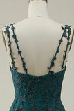 A Line Spaghetti Straps Dark Green Long Prom kjole med Appliques