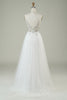 Load image into Gallery viewer, Nydelig A Line Spaghetti stropper hvit tyll lang brudekjole med perler