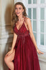 Load image into Gallery viewer, Sparkly Burgundy Beaded Long Tylle Prom Dress med Slit