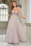 Sparkly Blush Beaded A-Line lang formell kjole