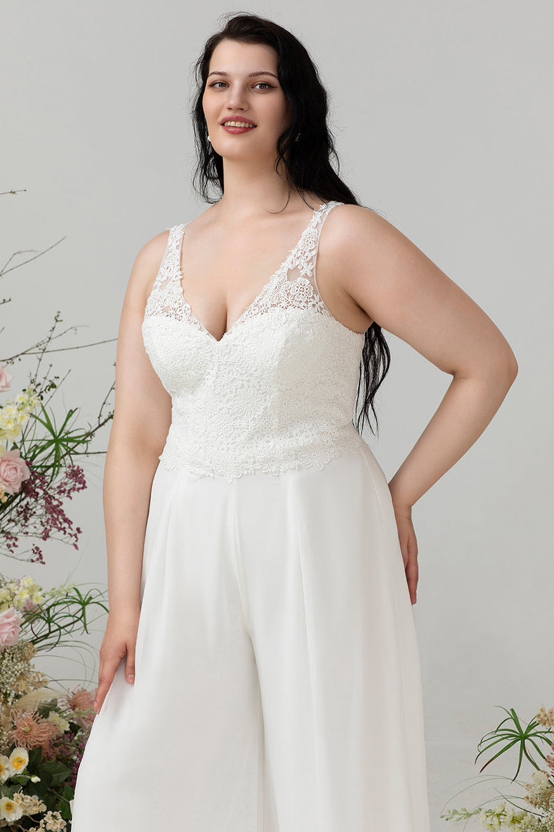 Load image into Gallery viewer, Ivory Lace &amp;; Chiffon jumpsuit til bryllup