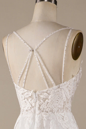 Ivory A-Line Tylle Criss-Cross stropper Tilbake brudekjole