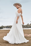 Av skulderen Ivory Boho Chiffon Ruched A Line brudekjole