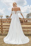 Av skulderen Ivory Boho Chiffon Ruched A Line brudekjole