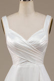 Enkel Ivory Organza Scoop Neck Sweep Train brudekjole