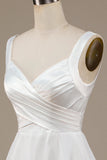 Enkel Ivory Organza Scoop Neck Sweep Train brudekjole